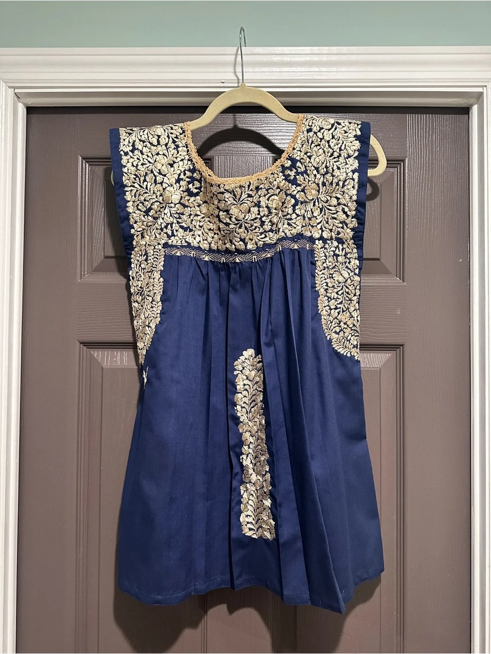 Mi Golondrina Navy Embroidered Floral Top